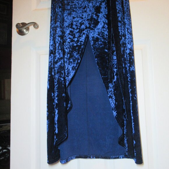 Blue Crushed Velvet Faux Wrap Skirt Long Maxi & Tank Top Party Prom EUC Gorgeous - Picture 13 of 16